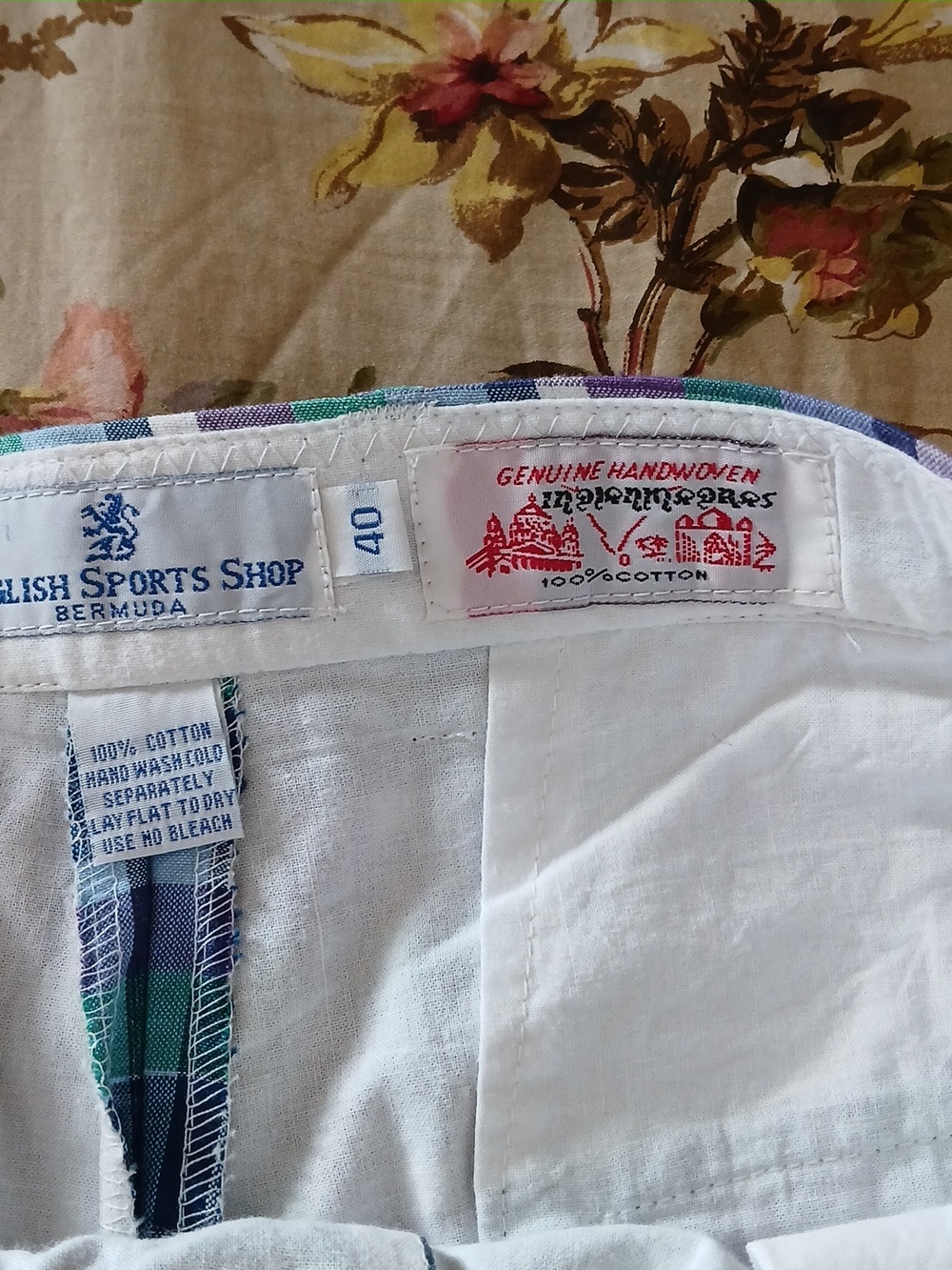 EUC - Men's Plaid Madras Cotton Shorts - Blue/Green/Purple - 40 - Picture 3 of 6